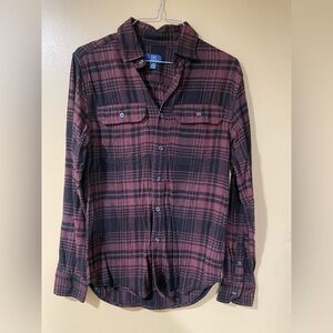 George Men's Casual Plaid Shirt - Burgundy and Black